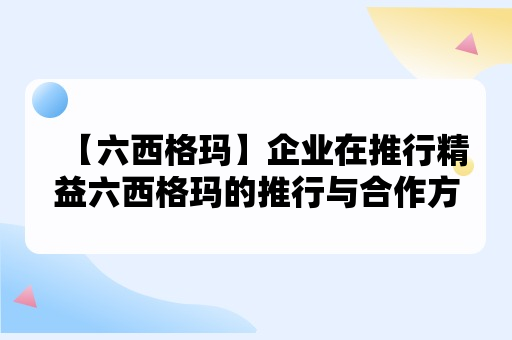 【六西格玛】企业在推行精益六西格玛的推行与合作方式