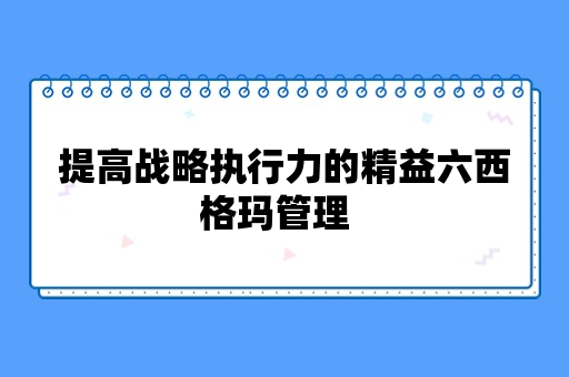 提高战略执行力的精益六西格玛管理  