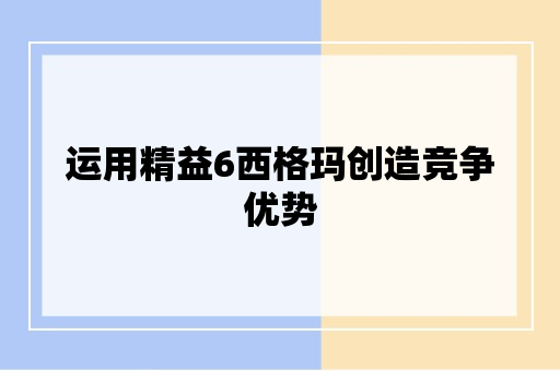 运用精益6西格玛创造竞争优势